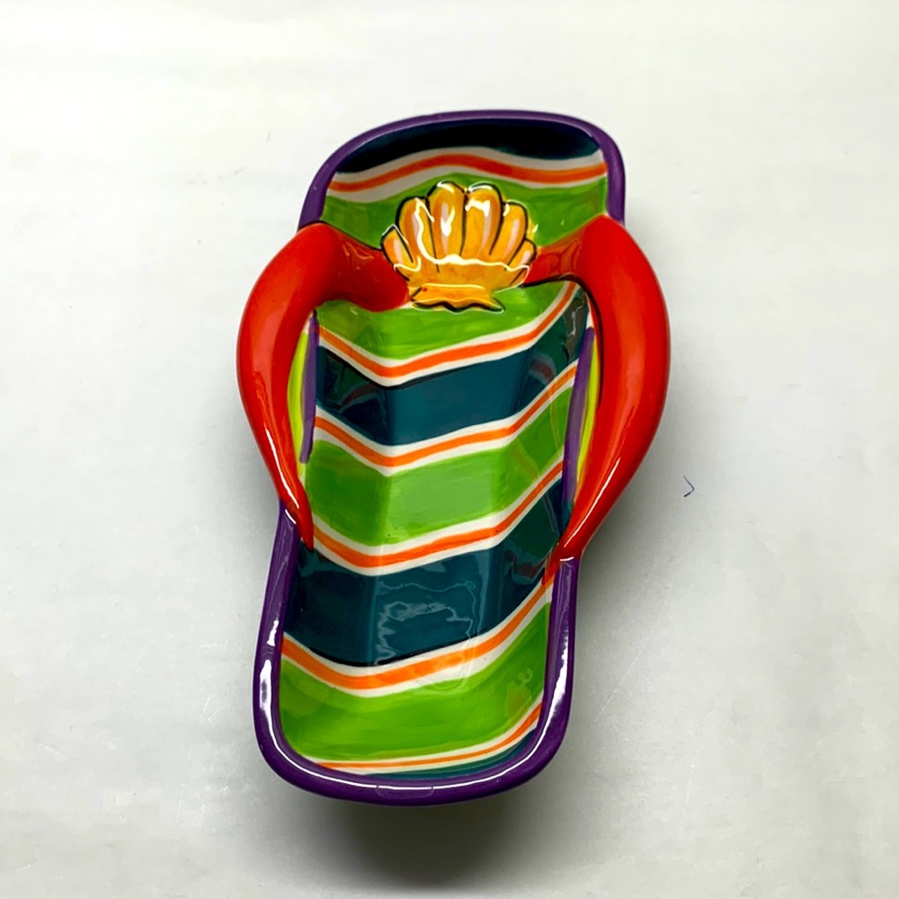 Clay Art hand painted flip flop ceramic snack candy dish